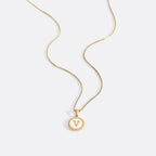 Mother of Pearl Disc Letter Necklace with Box Chain