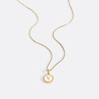 Mother of Pearl Disc Letter Necklace with Box Chain