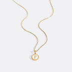 Mother of Pearl Disc Letter Necklace with Box Chain