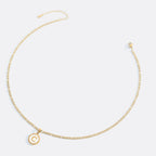 Mother of Pearl Disc Letter Necklace with Figaro Chain