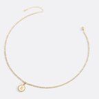 Mother of Pearl Disc Letter Necklace with Figaro Chain
