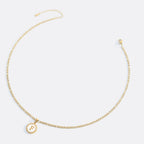 Mother of Pearl Disc Letter Necklace with Figaro Chain
