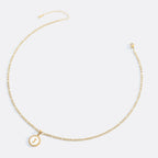 Mother of Pearl Disc Letter Necklace with Figaro Chain