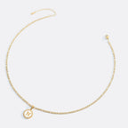 Mother of Pearl Disc Letter Necklace with Figaro Chain