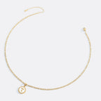 Mother of Pearl Disc Letter Necklace with Figaro Chain