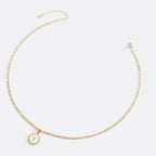 Mother of Pearl Disc Letter Necklace with Figaro Chain