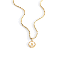 Mother of Pearl Disc Letter Necklace with Rope Chain