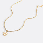 Mother of Pearl Disc Letter Necklace with Rope Chain