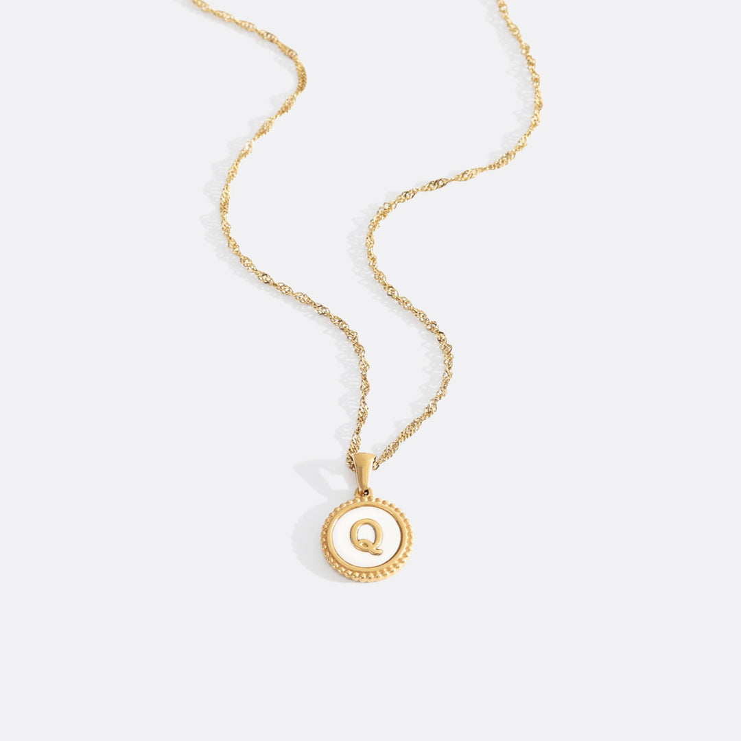 Mother of Pearl Disc Letter Necklace with Twist Chain