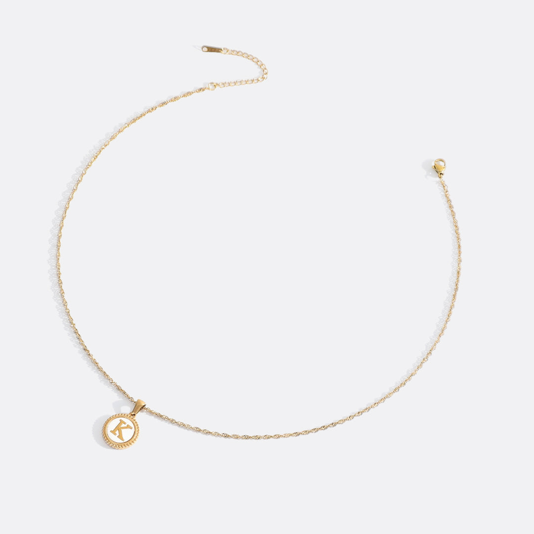 Mother of Pearl Disc Letter Necklace with Twist Chain