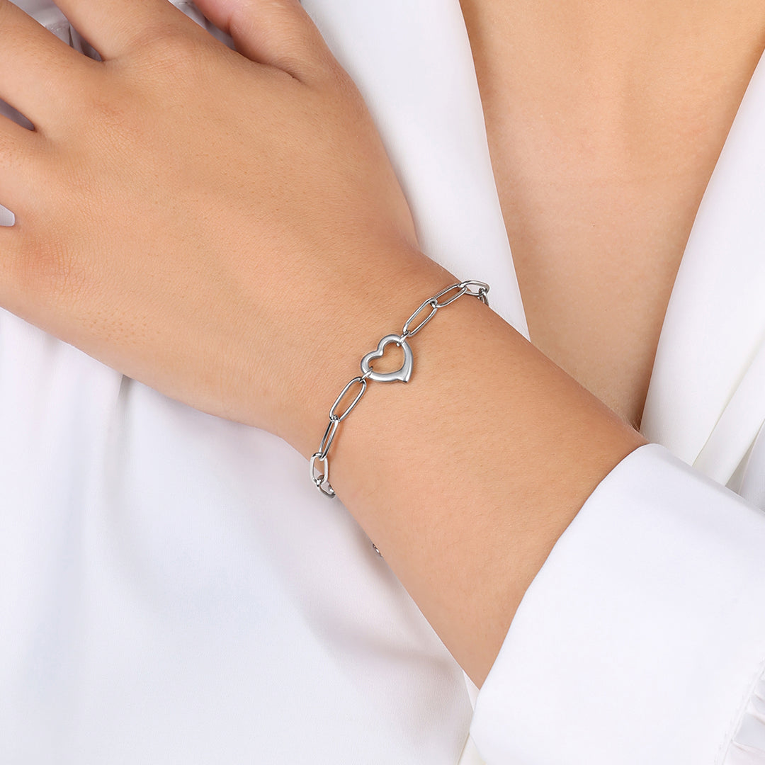 Open Heart Paperclip Chain Bracelet