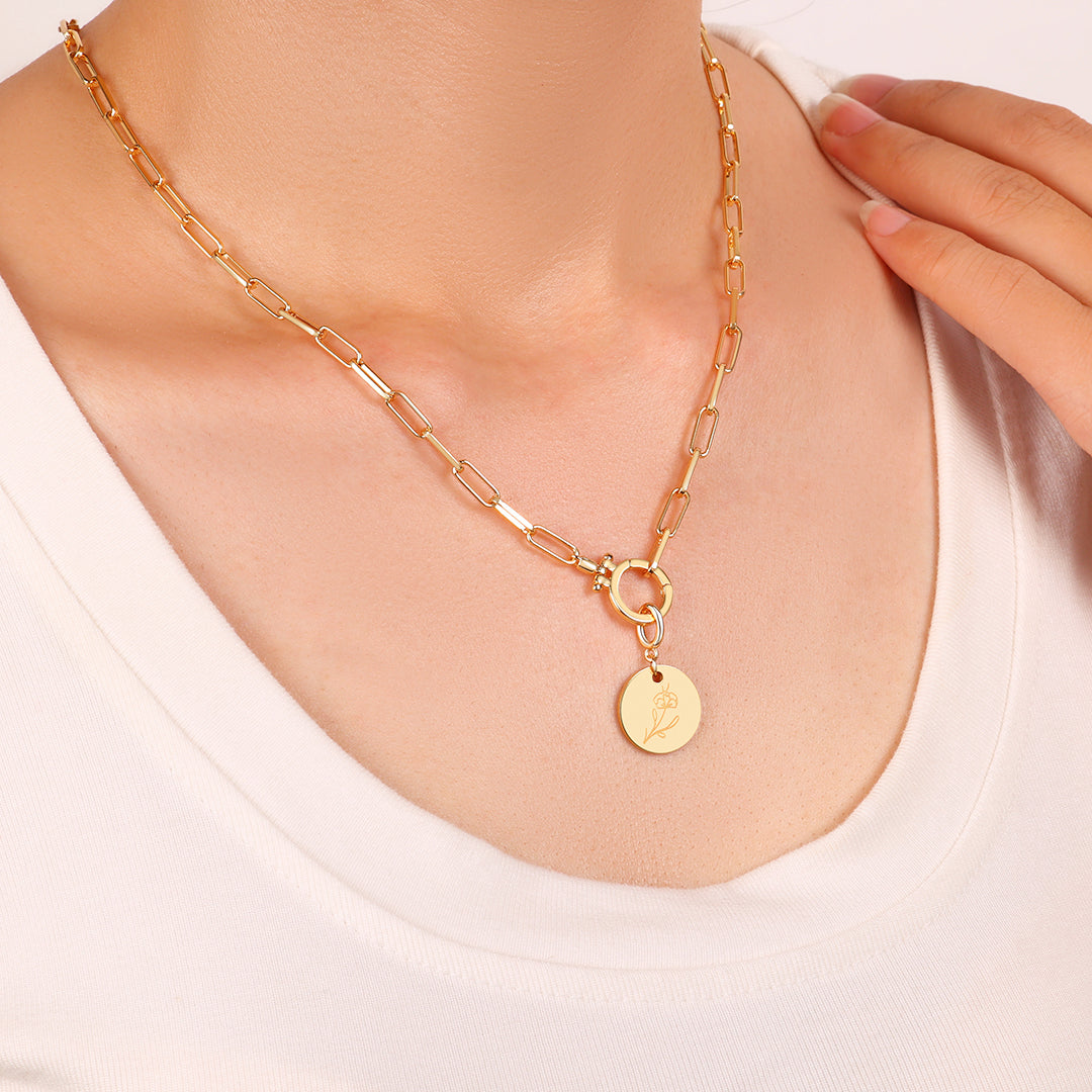 Engraved Birth Flower Disc Charm