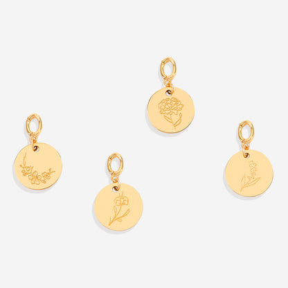 Engraved Birth Flower Disc Charm
