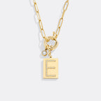 Gold Pave Initial Pendant Necklace with Paperclip Chain