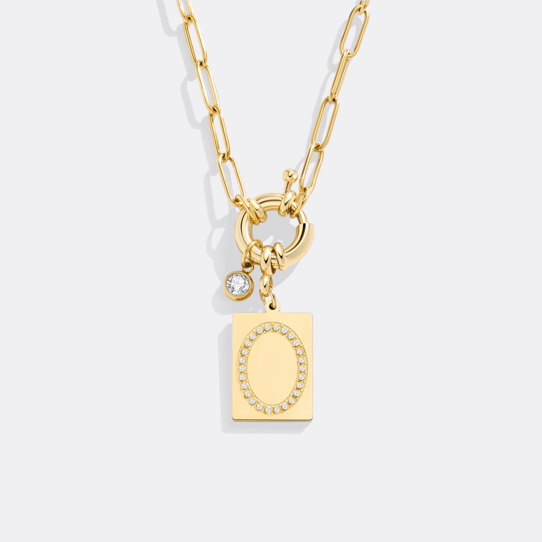 Pave Initial Pendant Necklace with Paperclip Chain