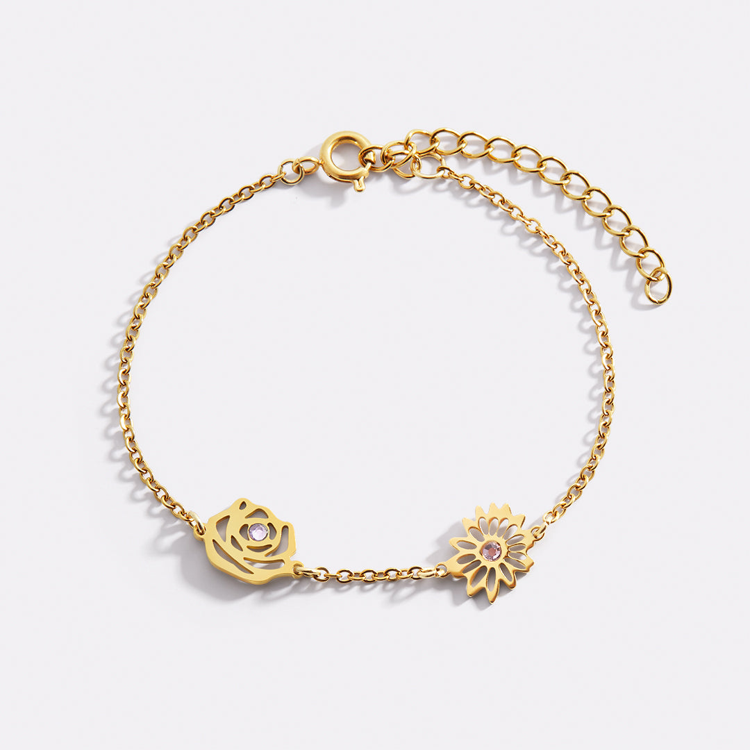 Personalized Birth Flower Charm Bracelet