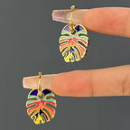 Rainbow Monstera Leaf Earrings