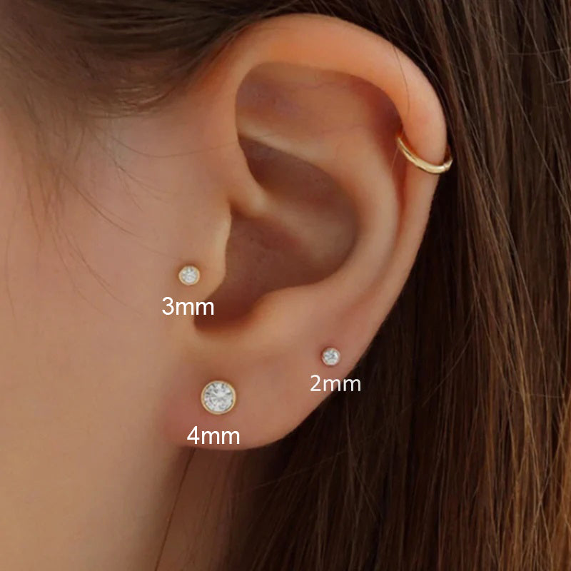 Bezel Stud Flatback Earrings | 16g