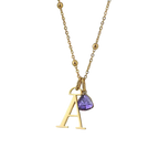 Droplet Birthstone & Initial Necklace