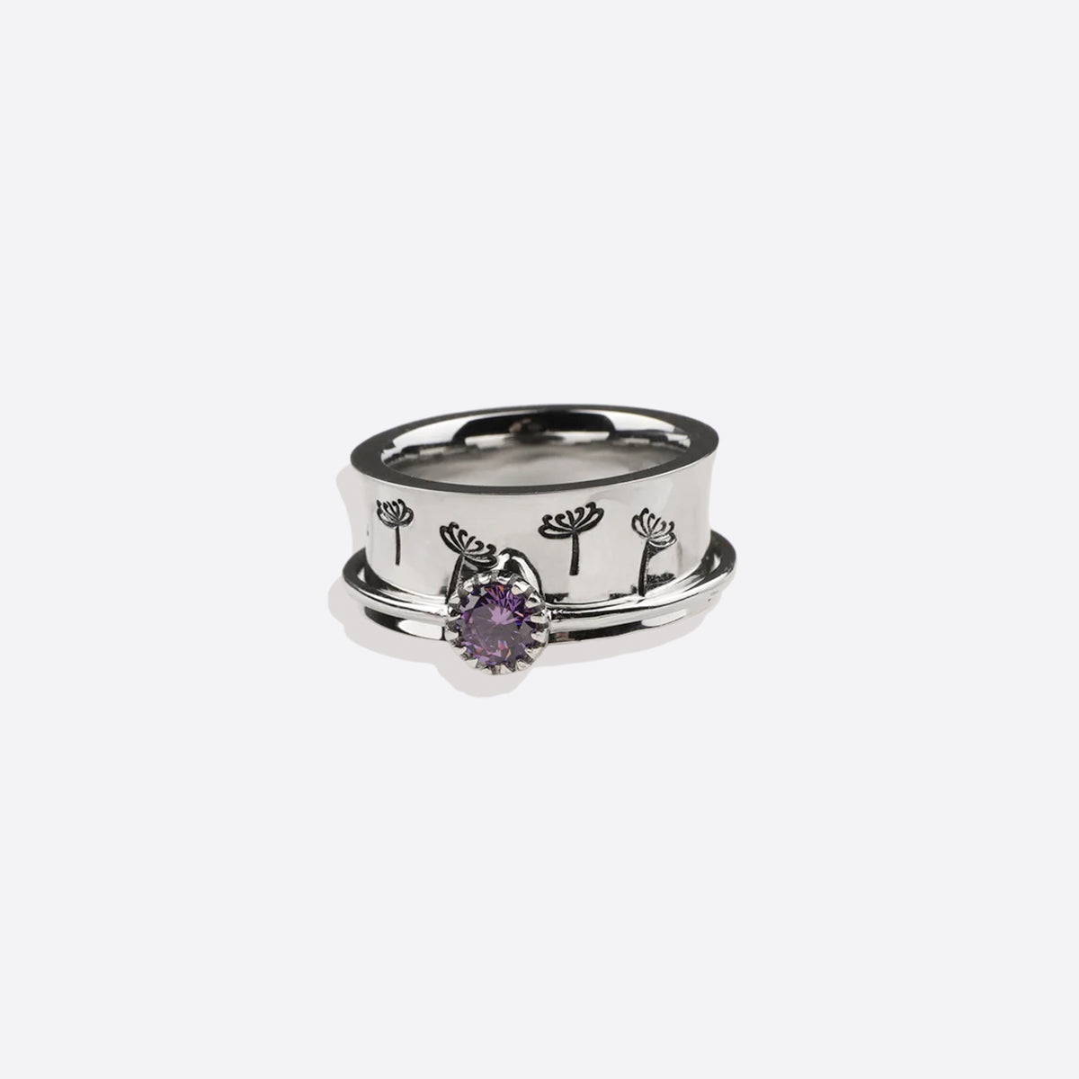 Silver Dandelion Birthstone Spinning Fidget Ring