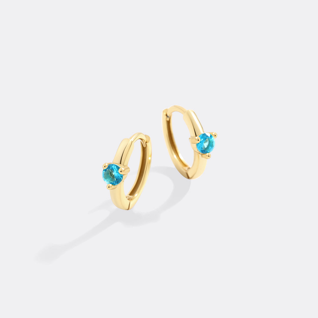 Solitaire Birthstone Huggie Hoop Earrings