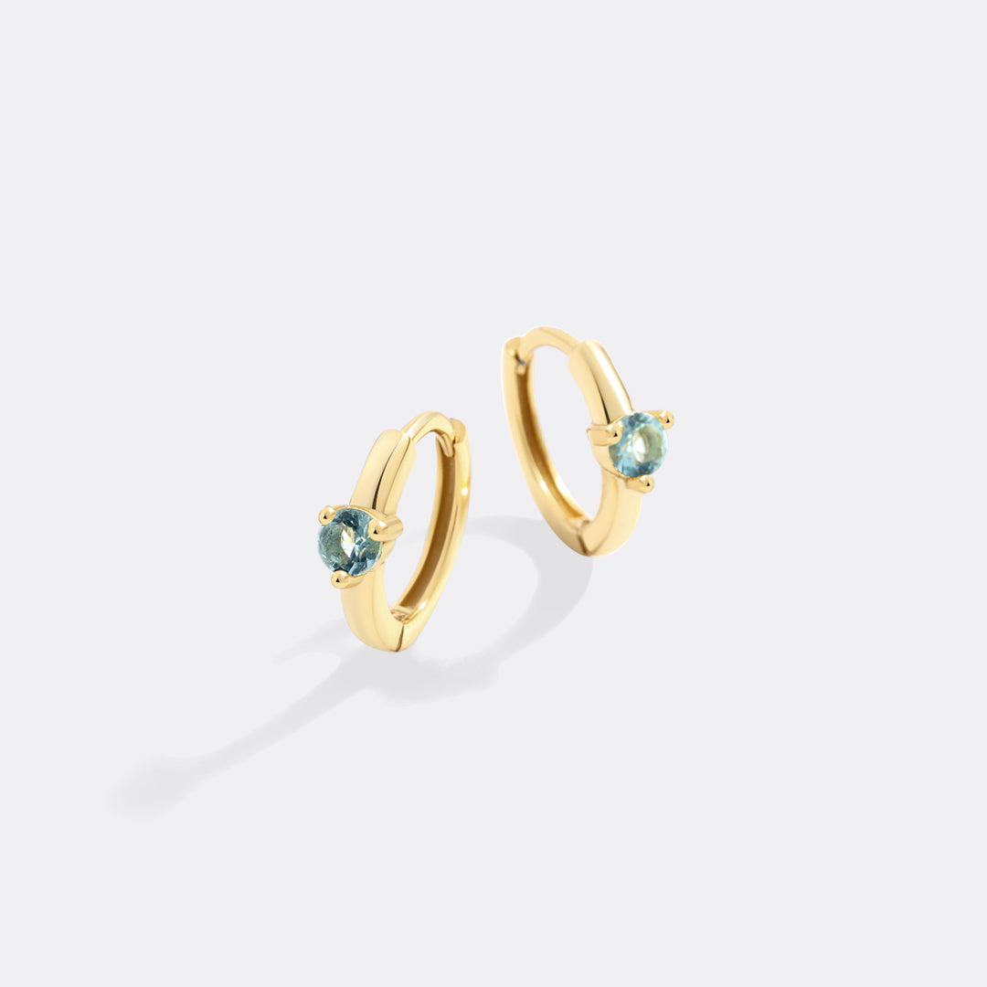 Solitaire Birthstone Huggie Hoop Earrings
