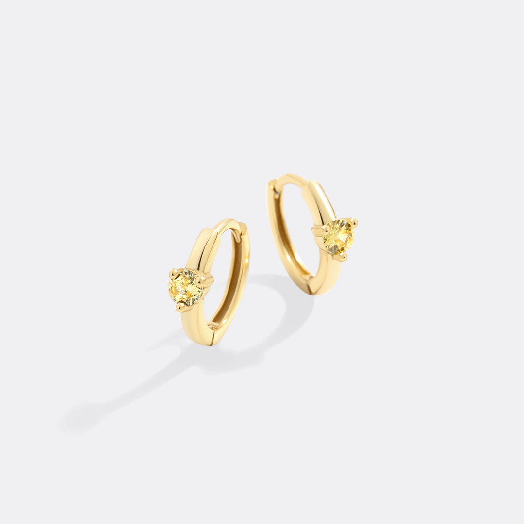 Solitaire Birthstone Huggie Hoop Earrings
