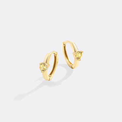 Solitaire Birthstone Huggie Hoop Earrings