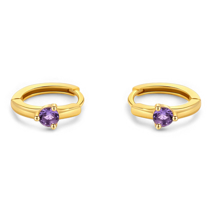 Solitaire Birthstone Huggie Hoop Earrings