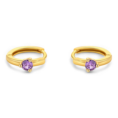 Solitaire Birthstone Huggie Hoop Earrings
