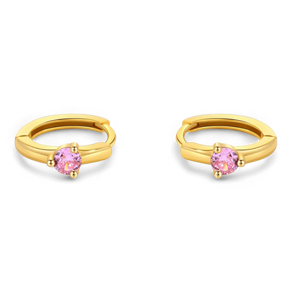 Solitaire Birthstone Huggie Hoop Earrings