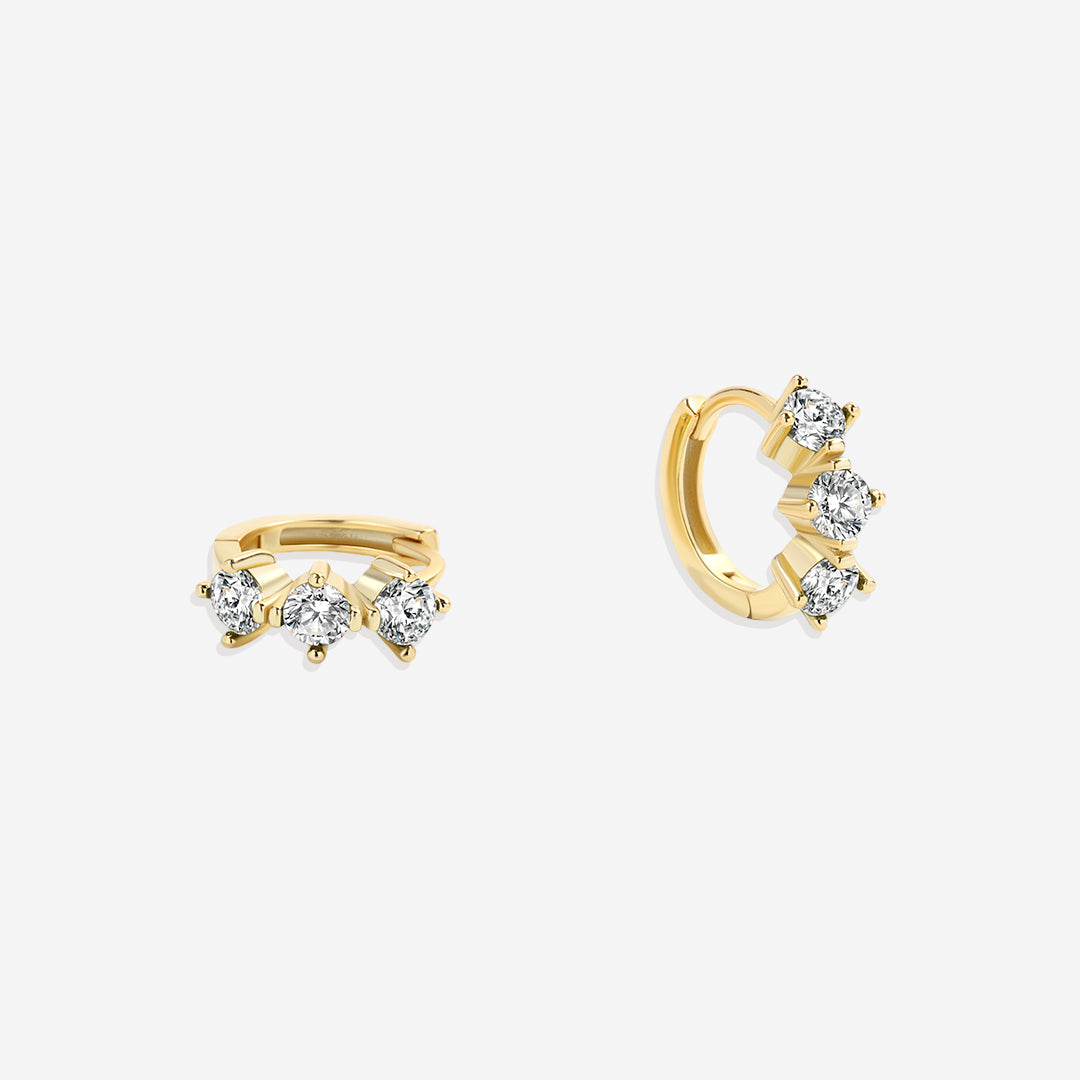 Three-Stone Birthstone Huggie Hoops
