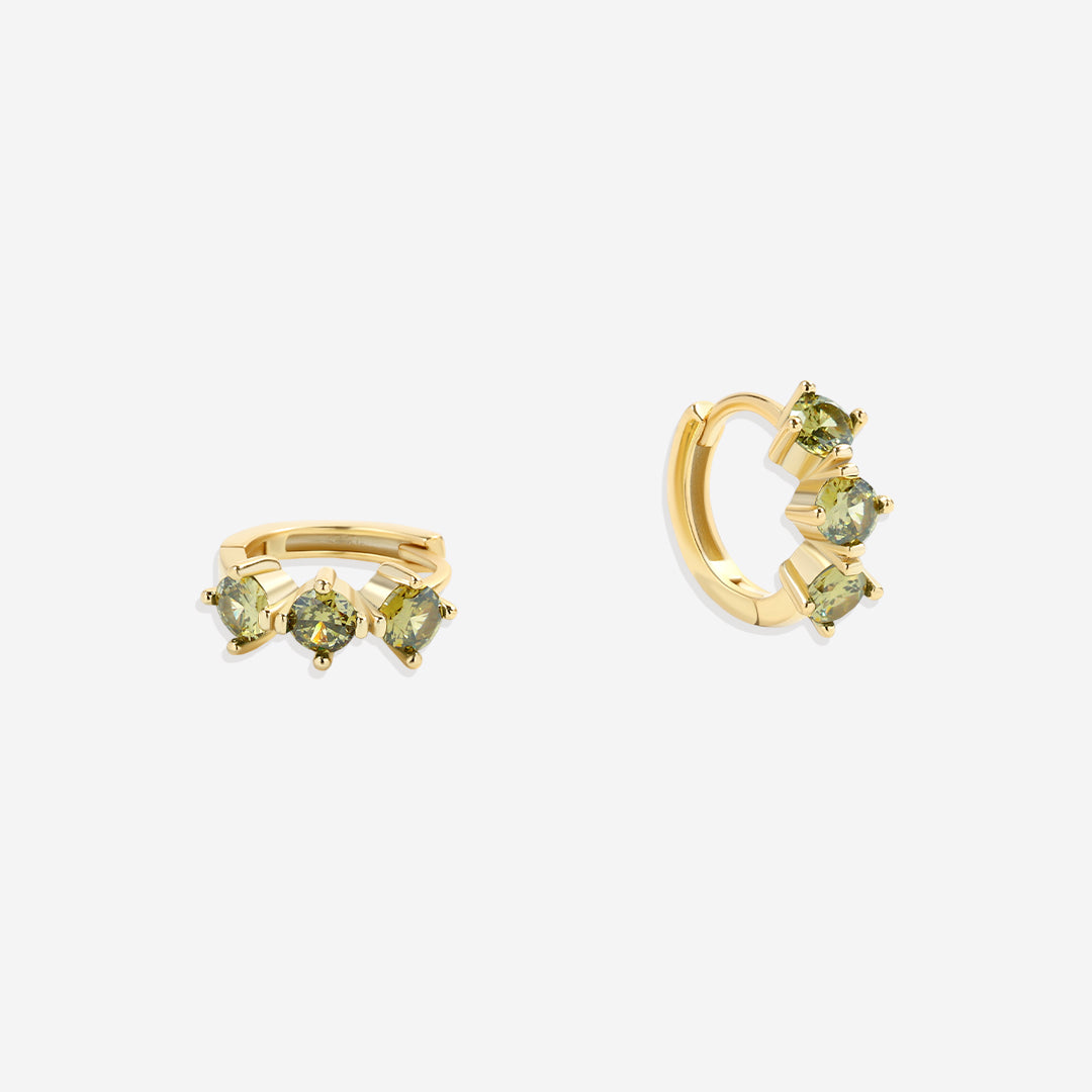 Three-Stone Birthstone Huggie Hoops