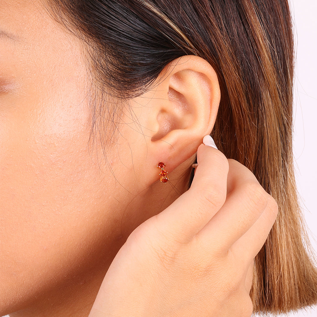 Three-Stone Birthstone Huggie Hoops