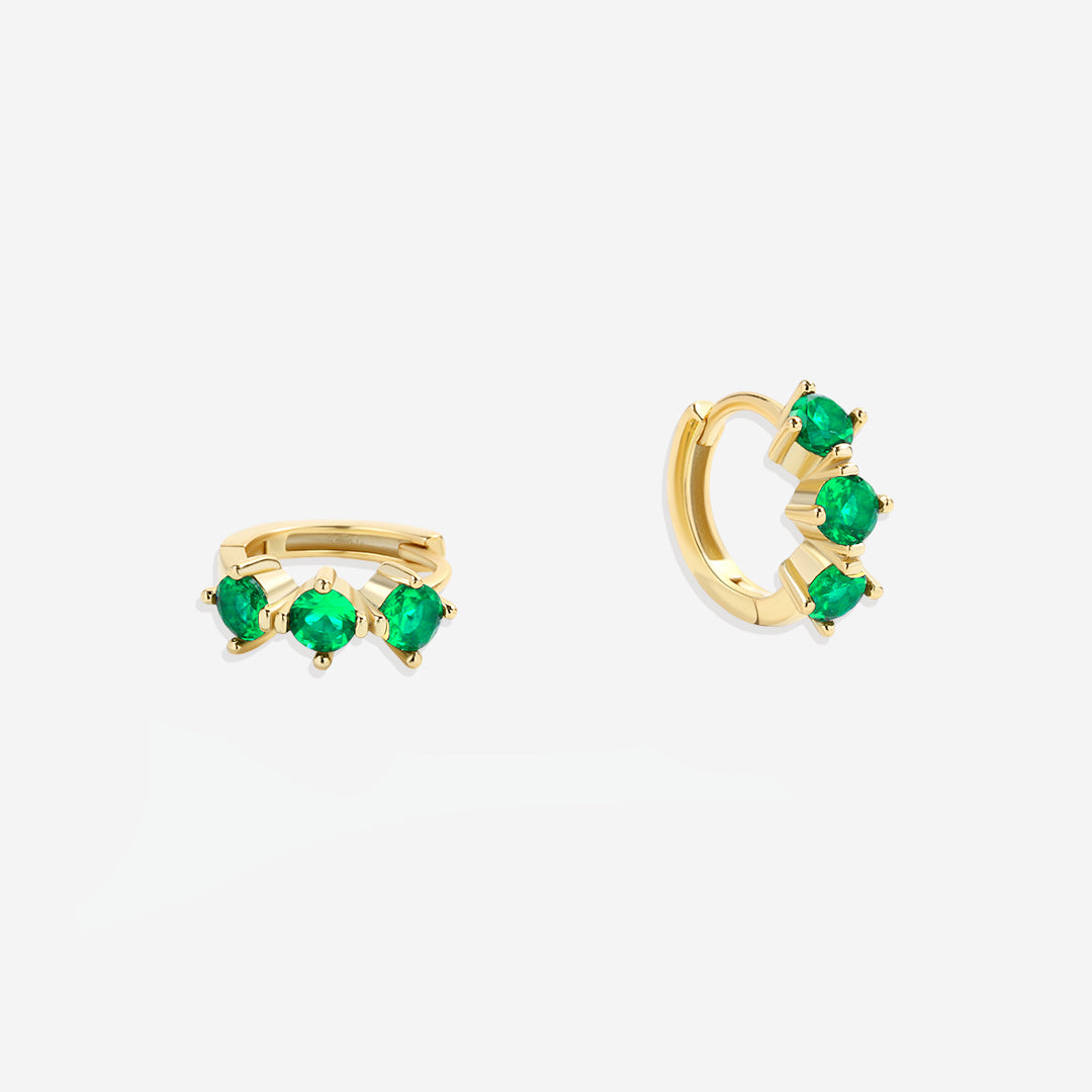 Three-Stone Birthstone Huggie Hoops