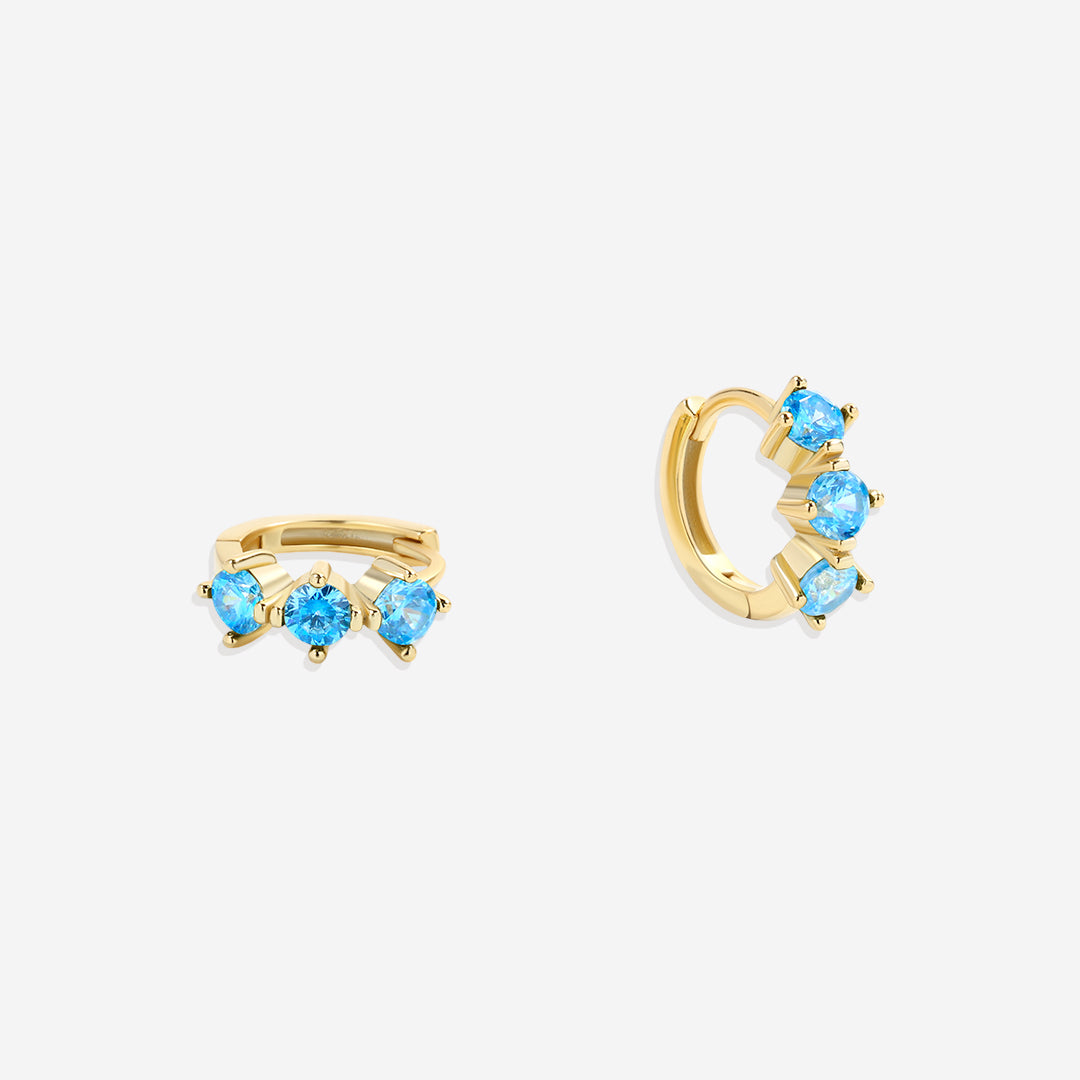 Three-Stone Birthstone Huggie Hoops