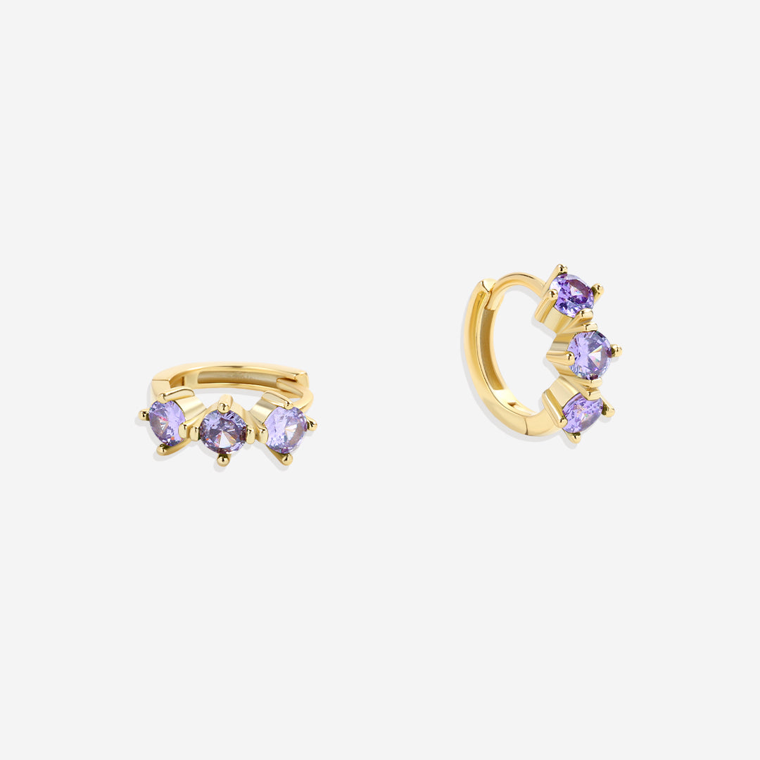 Three-Stone Birthstone Huggie Hoops