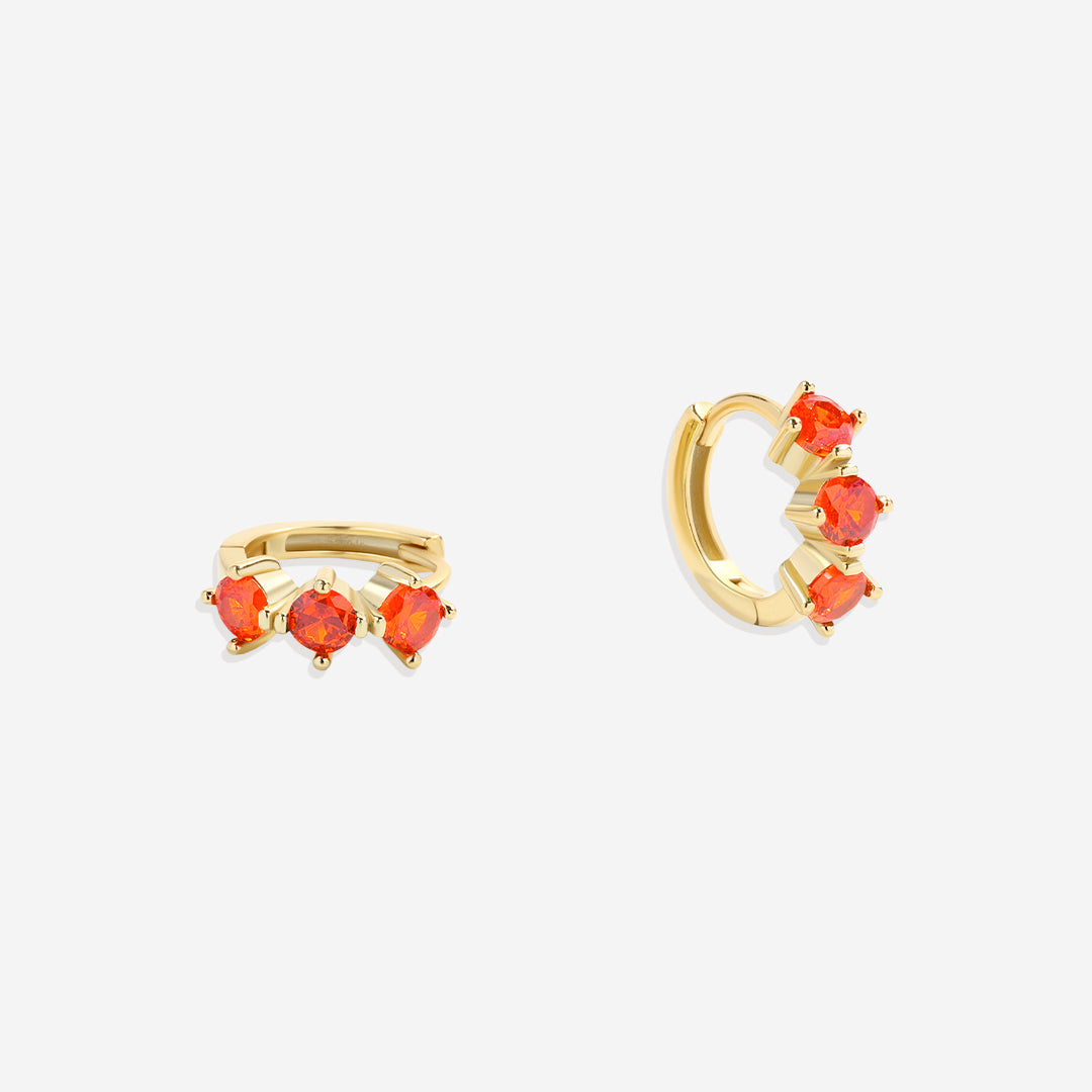Three-Stone Birthstone Huggie Hoops