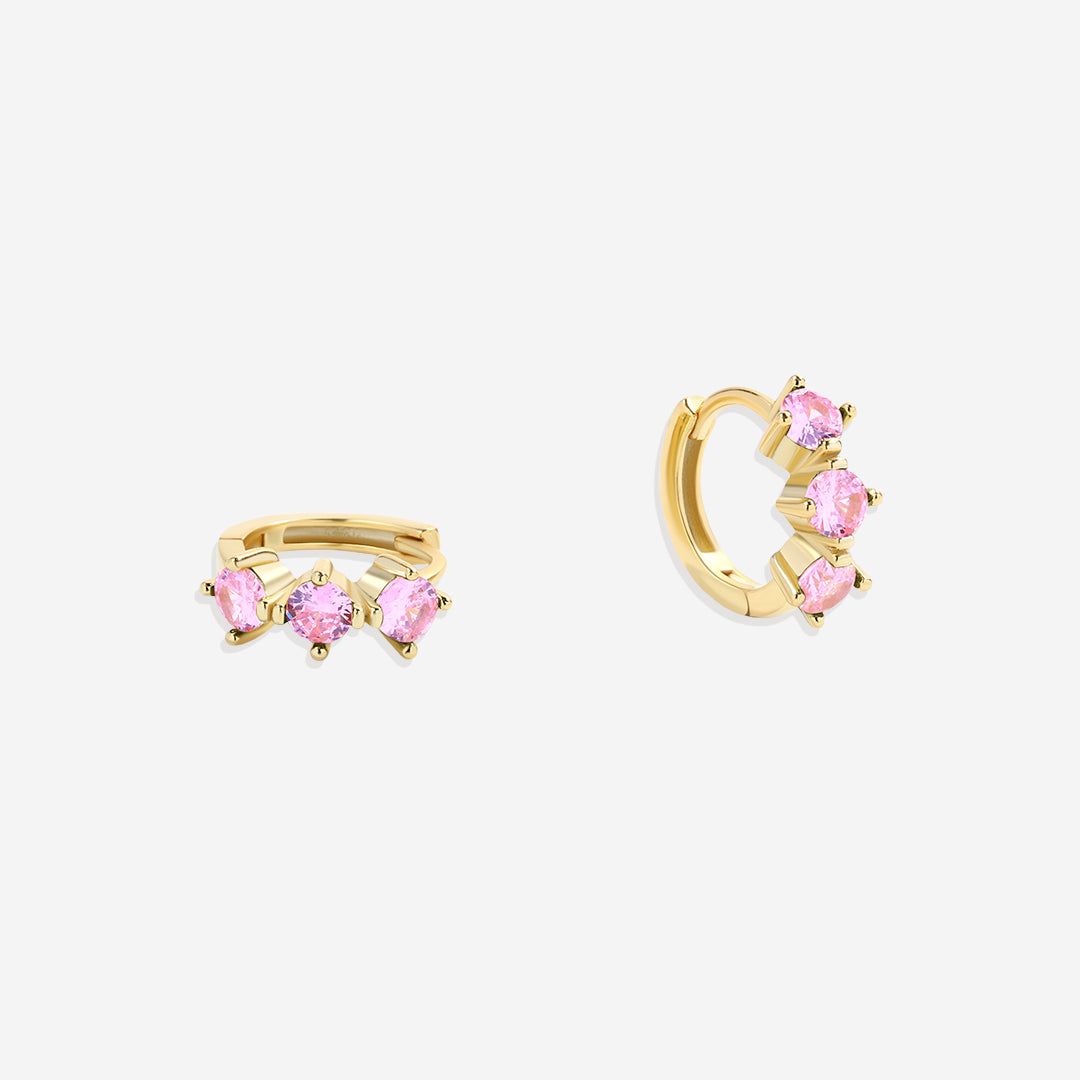 Three-Stone Birthstone Huggie Hoops