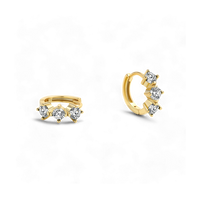 Three-Stone Birthstone Huggie Hoops