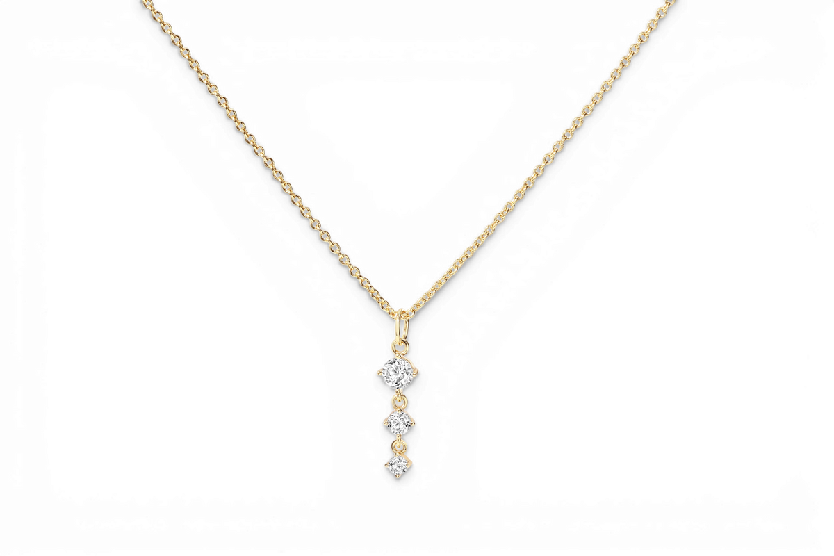 Three Stone Drop Pendant Necklace