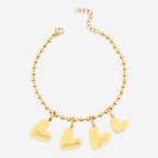 Personalized Beaded Double Heart Charm Bracelet