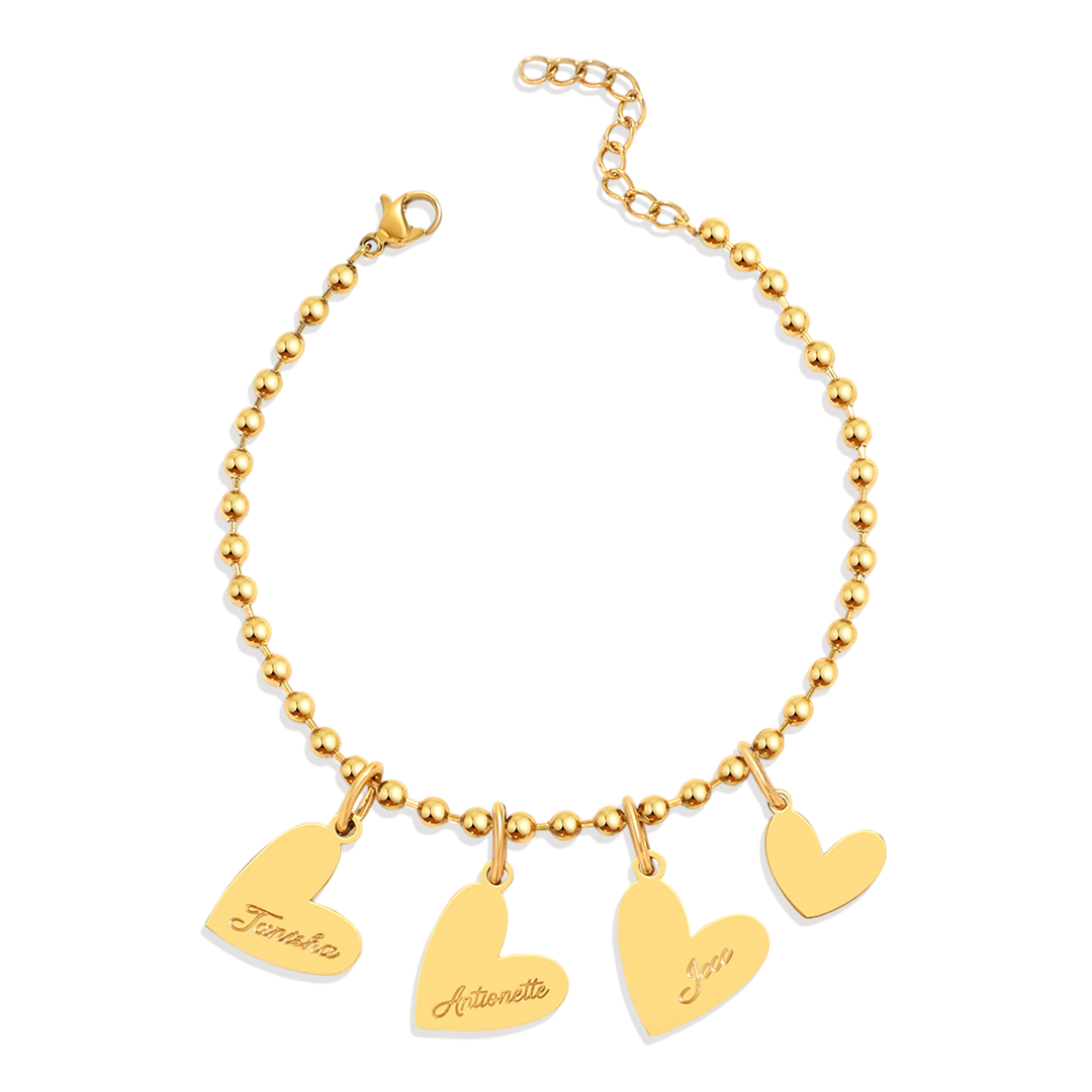 Personalized Beaded Double Heart Charm Bracelet