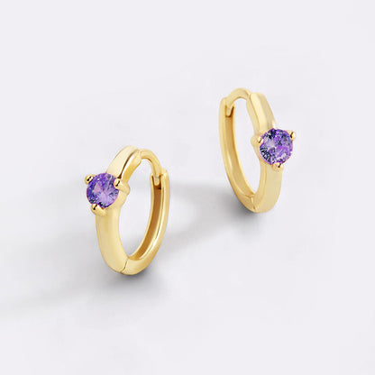 Solitaire Birthstone Huggie Hoop Earrings