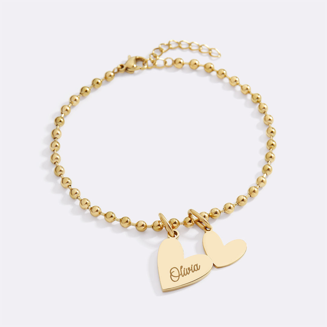 Personalized Beaded Double Heart Charm Bracelet