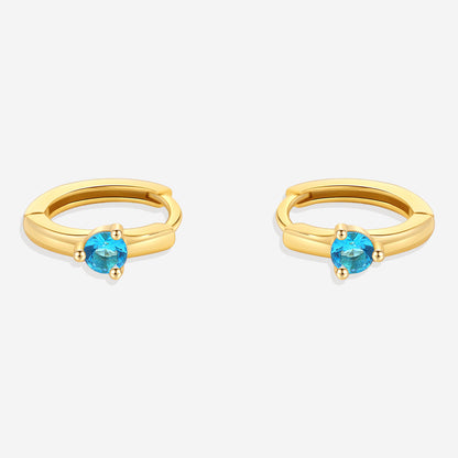 Solitaire Birthstone Huggie Hoop Earrings