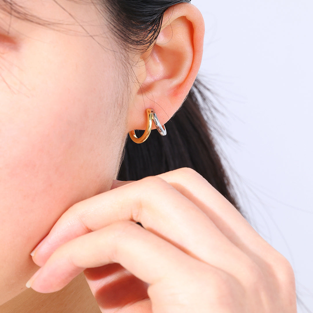 Mixed Metal Double Hoop Earrings
