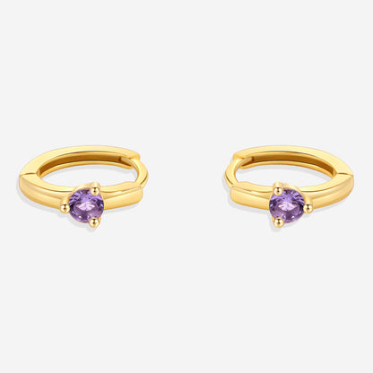 Solitaire Birthstone Huggie Hoop Earrings