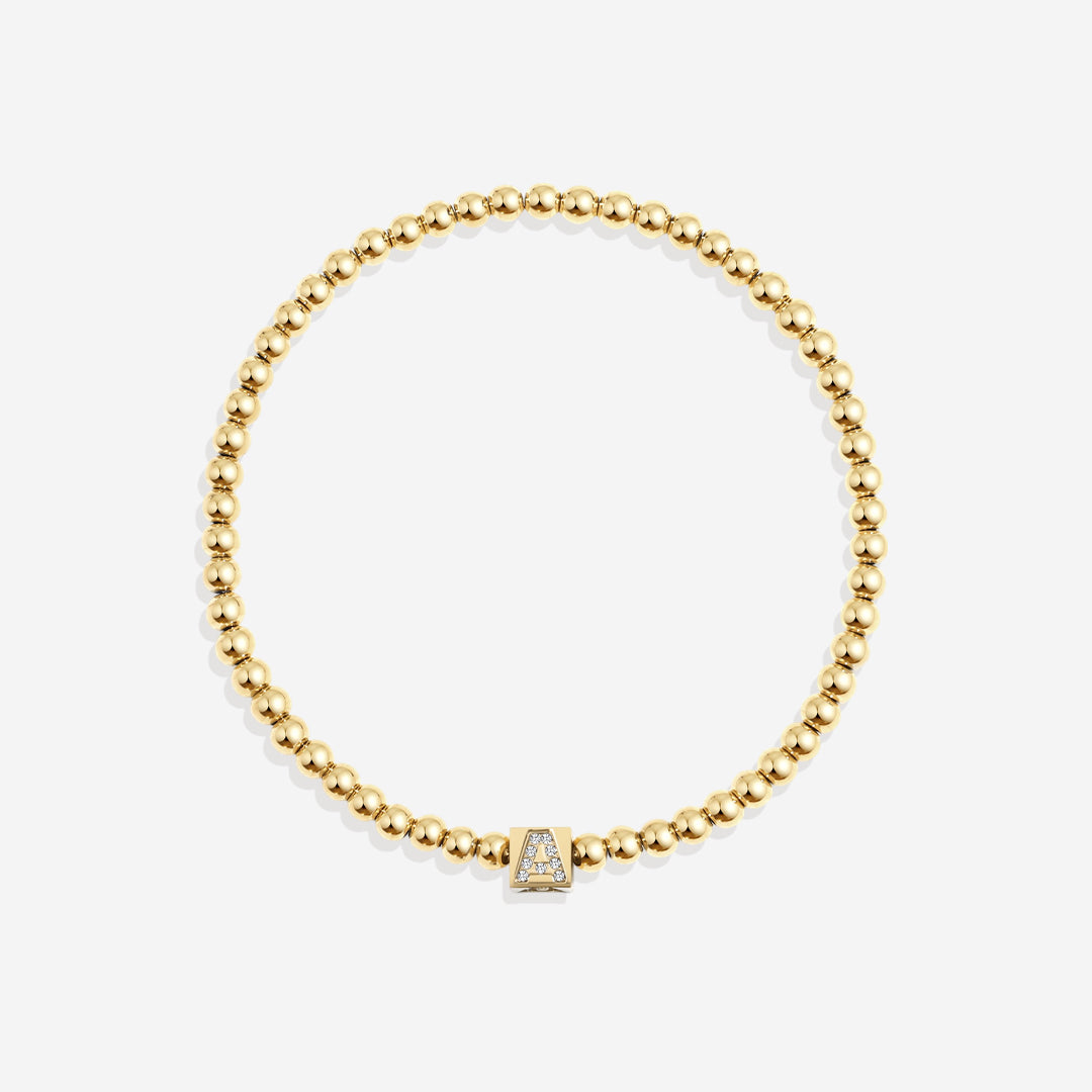 Gold Beaded Block Initial Bracelet