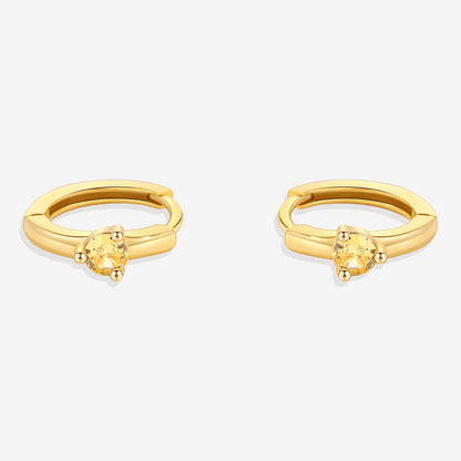 Solitaire Birthstone Huggie Hoop Earrings